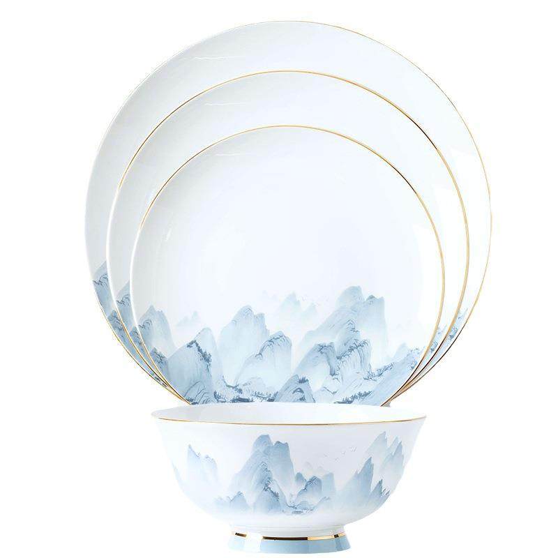 具釉中彩餐具骨Z1204瓷60头千里江山镇陶瓷餐德高档金边景碗碟套,餐饮具,餐具瓷器套装,淘宝优惠券,粉丝福利购,淘宝优惠卷