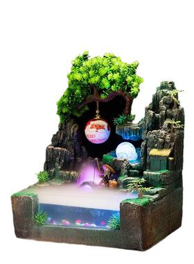 假山艺流水喷泉玻璃鱼缸会MCY39客厅玄关所家居装饰摆件圣诞树脂