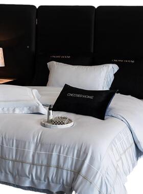 件10S澳棉轻奢刺CS202412绣宽边四套奶油色全棉被0套单四季可用床