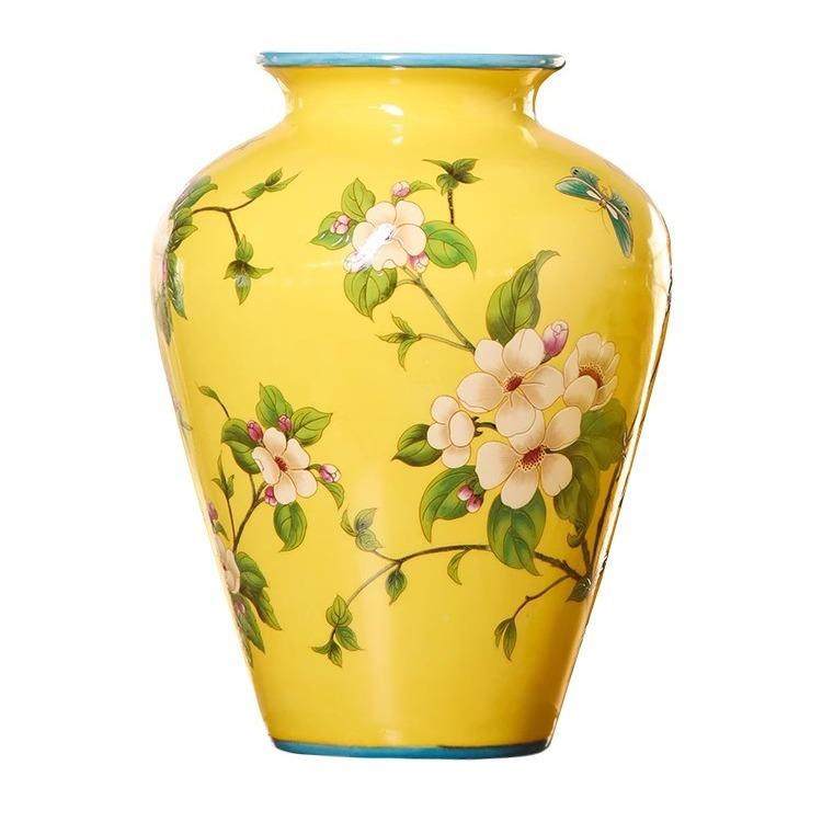 件中式黄复古色手绘陶瓷花瓶摆民宿厅酒店样板房客餐GVC桌鲜花插,橡塑材料及制品,工业陶瓷,淘宝优惠券,粉丝福利购,淘宝优惠卷