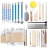 陶艺工GAW具51件套装 石塑刀粘丸棒硅胶笔软陶土泥辅助刻雕点钻笔
