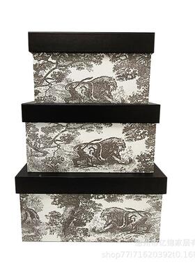 YJ-086新款木质布艺黑纹灰动物图收纳盒衣帽间衣物类家居储分箱物