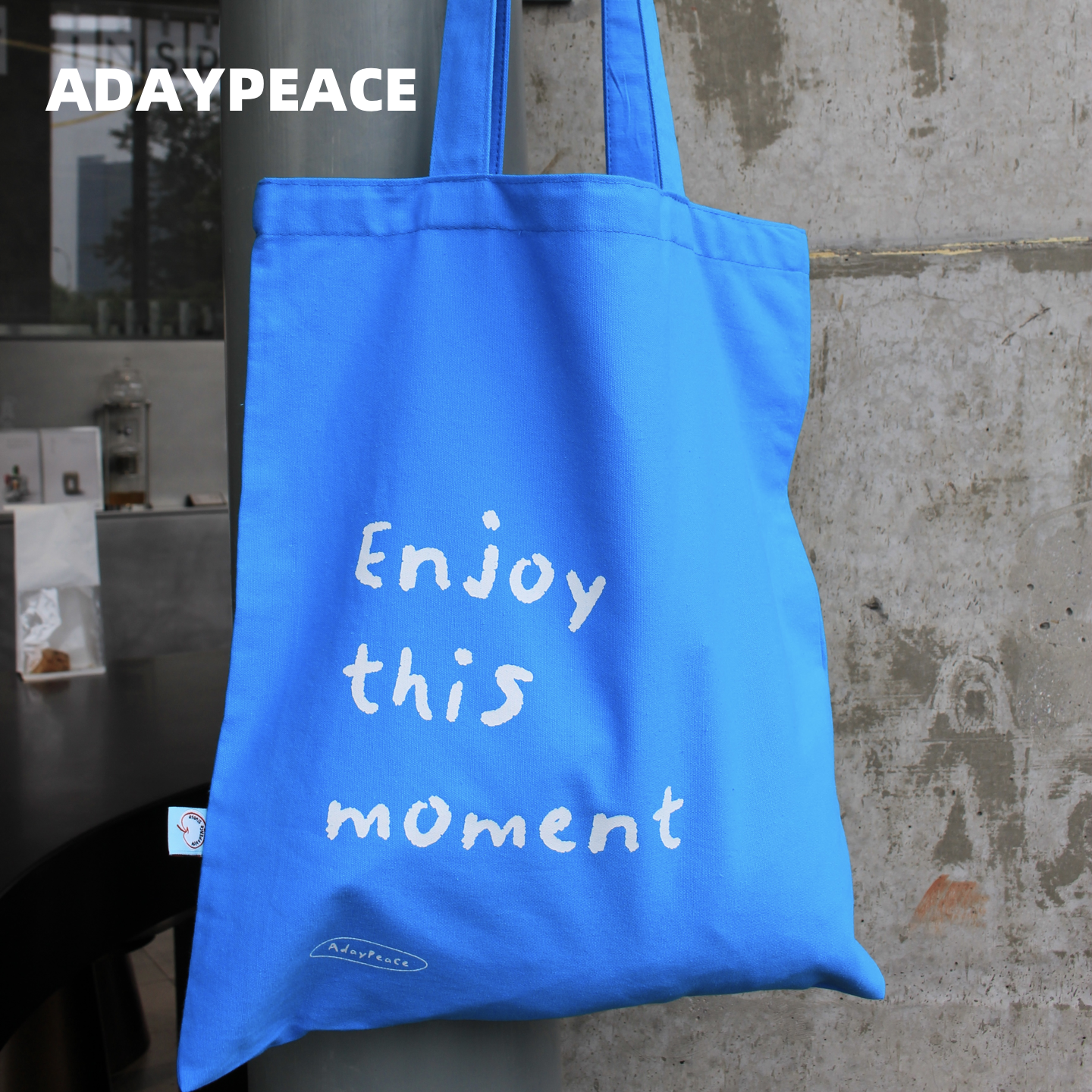 AdayPeace享受当下 蓝色简约休闲纯棉帆布包托特包通勤单肩包百搭