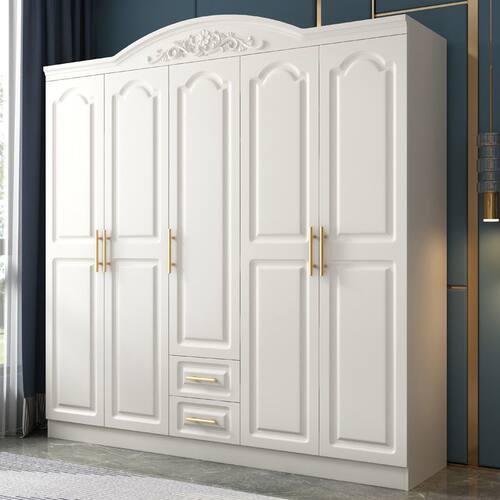 欧式衣柜加顶柜简约现代经济型板式白色组合边柜木质六五门大衣橱