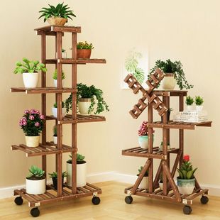 木头花架子阳台多肉绿萝实木客厅窗台花盆架落地多层室内特价家用