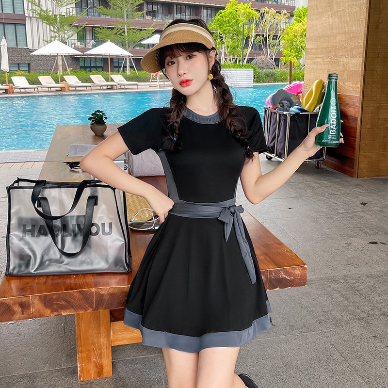 速发连体保尚新款小胸假守平角裙式学生遮肚泡温泉度时泳装