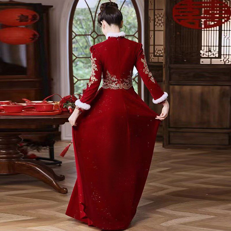 速发高级感孕妇新中式改良旗袍敬酒服新娘高腰遮肚子结婚礼服裙秀