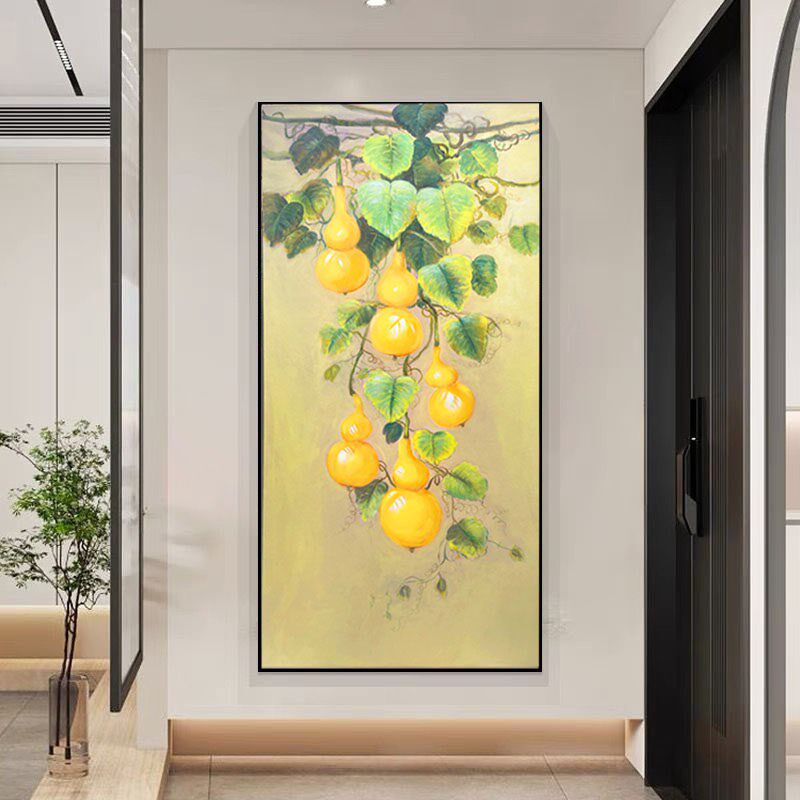 速发五福临门手绘油画葫芦新中式玄关装饰画现代简约美式走廊过道