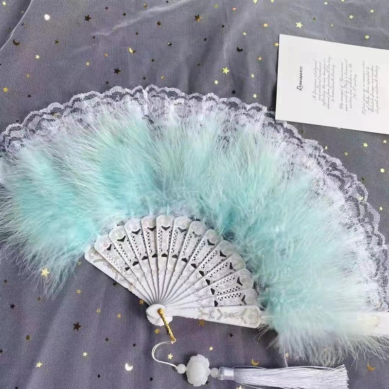 速发古典双面洛丽塔袍丝羽毛扇旗蕾走秀照拍羽毛折扇暗黑系蕾丝羽