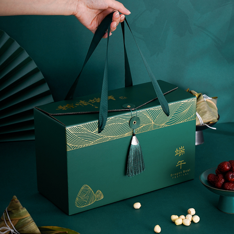 速发粽子包装盒大午量酒店银行绿红色礼批节手提端盒logo现货