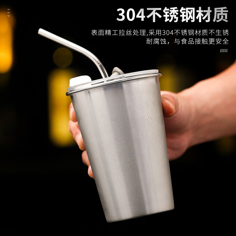 速发04随锈钢杯带盖吸管杯便携不手杯咖摔随行防啡杯冷饮杯可LG