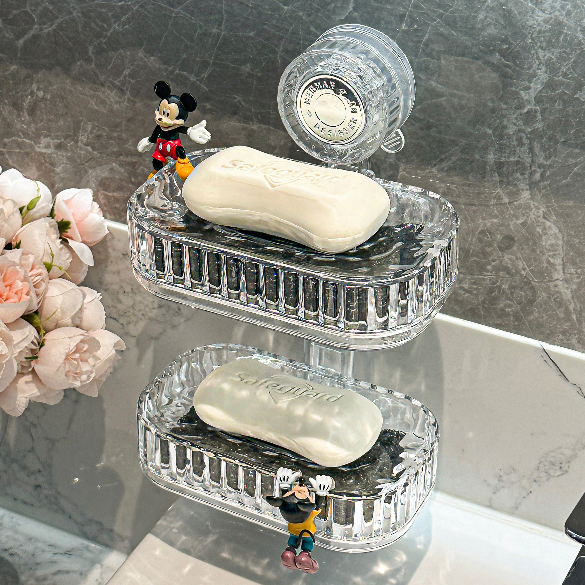 速发吸盘肥皂盒壁挂式免置孔家用高档上所墙厕沥水双层香皂收纳打