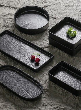 速发2025密胺餐具黑色盘子商用牛肉锅火菜盘备菜配盘餐菜烤肉盘商