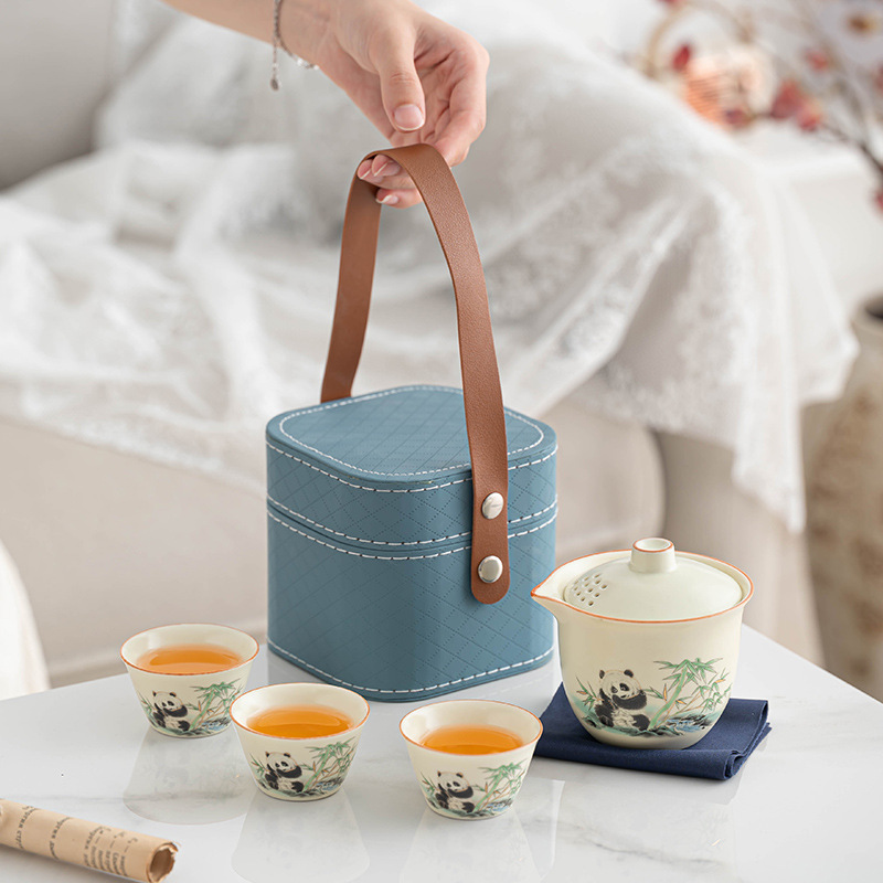日本品质熊猫旅行茶具小套装便携式功夫茶具户外快客杯泡茶壶茶杯
