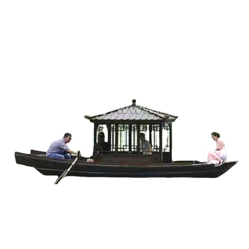 木船画舫船大型双层水上餐饮船公园景区仿古实木质电动观光旅游船