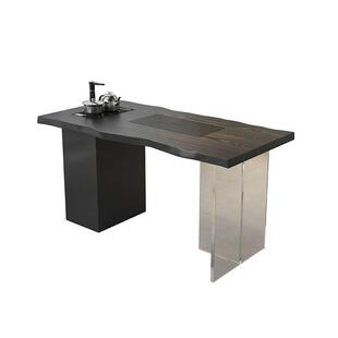 侘寂风实木茶桌整板不规则阳台泡茶台茶盘一体现代简约家用茶桌椅