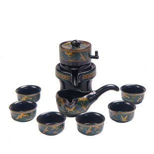 陶瓷自动功夫茶具套装鎏金堆花创意石磨旋转出水懒人防烫LOGO