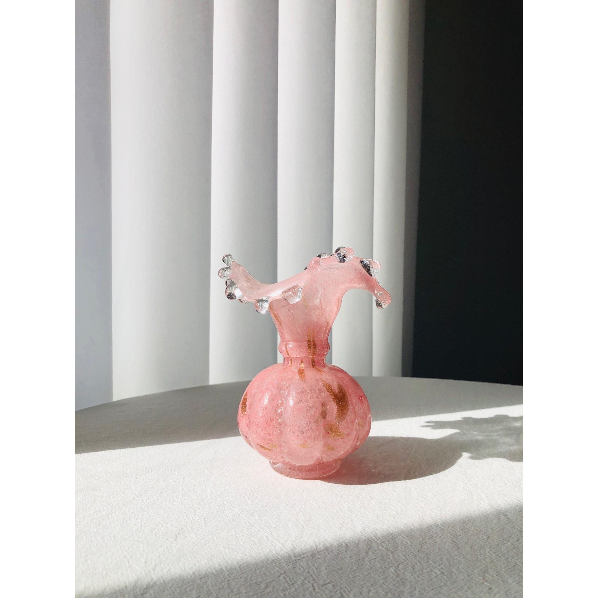 中古玻璃花瓶温柔水滴芬顿雾粉洒金肌理小众复古手工琉璃花器插花