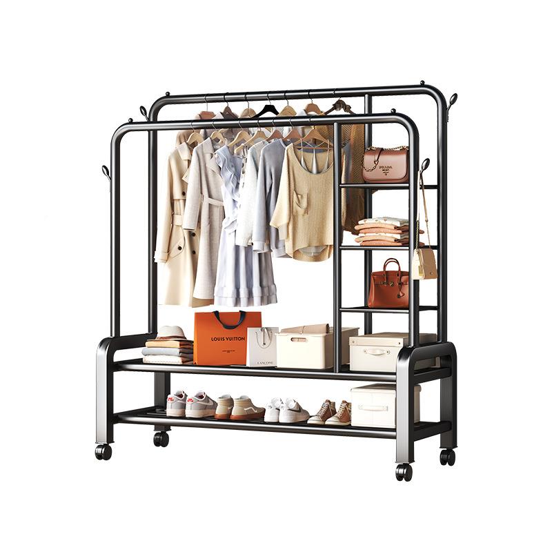 简易晾衣架落侧置物网地折叠台家晒用衣服架子用卧室家晾衣杆折阳