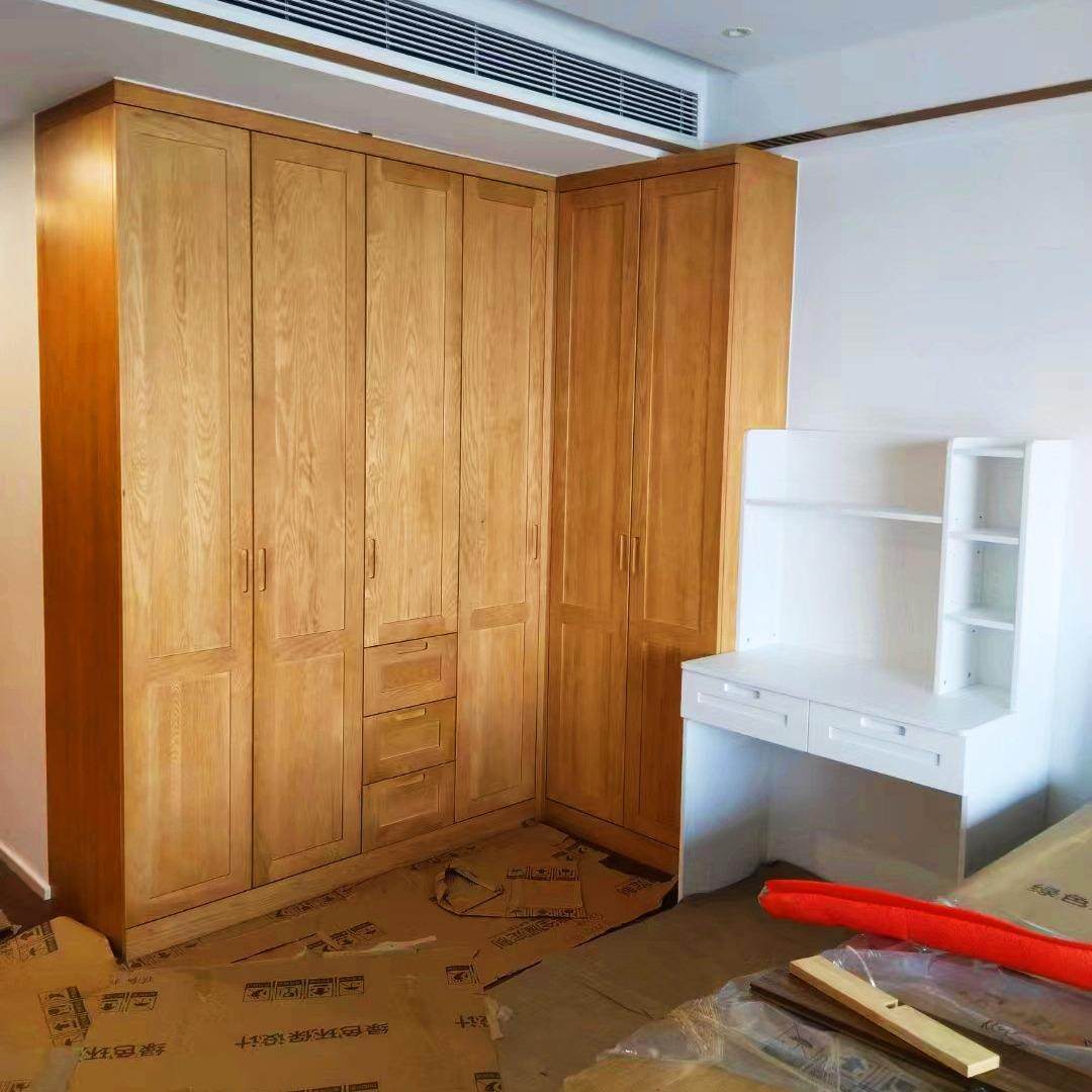 定制满墙衣柜白蜡木原木全屋家具书柜组合柜全实木板材橡胶木柜体