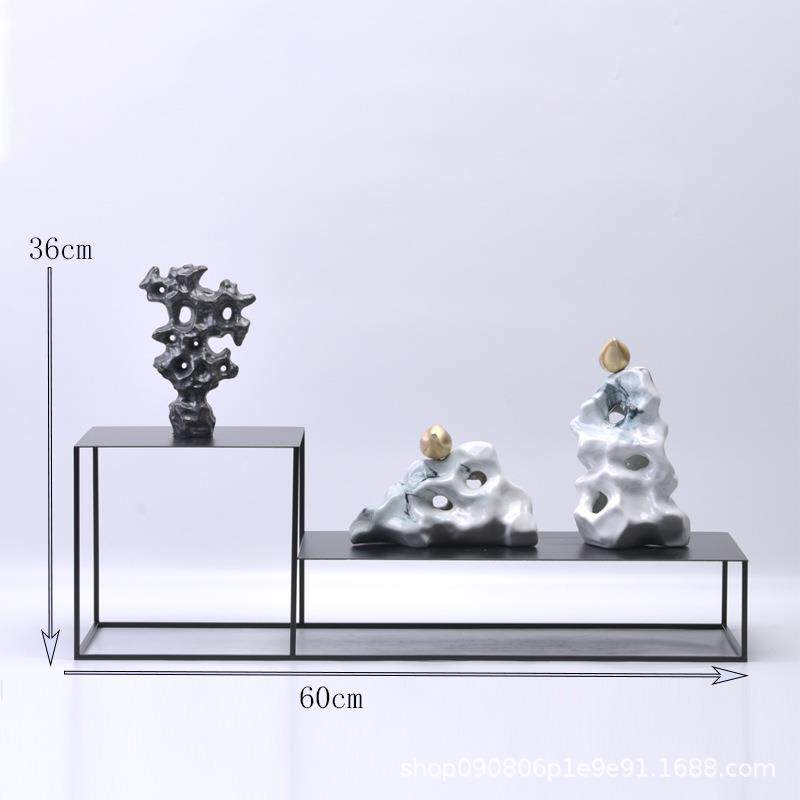 新中式创意摆件太湖石假山组合禅意装饰样板房办公室软装桌面摆设