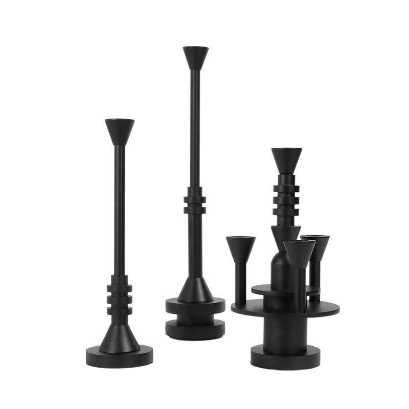 黑色烛台摆件金属现代北欧极简轻奢餐桌玄关柜壁炉样板房软装饰品