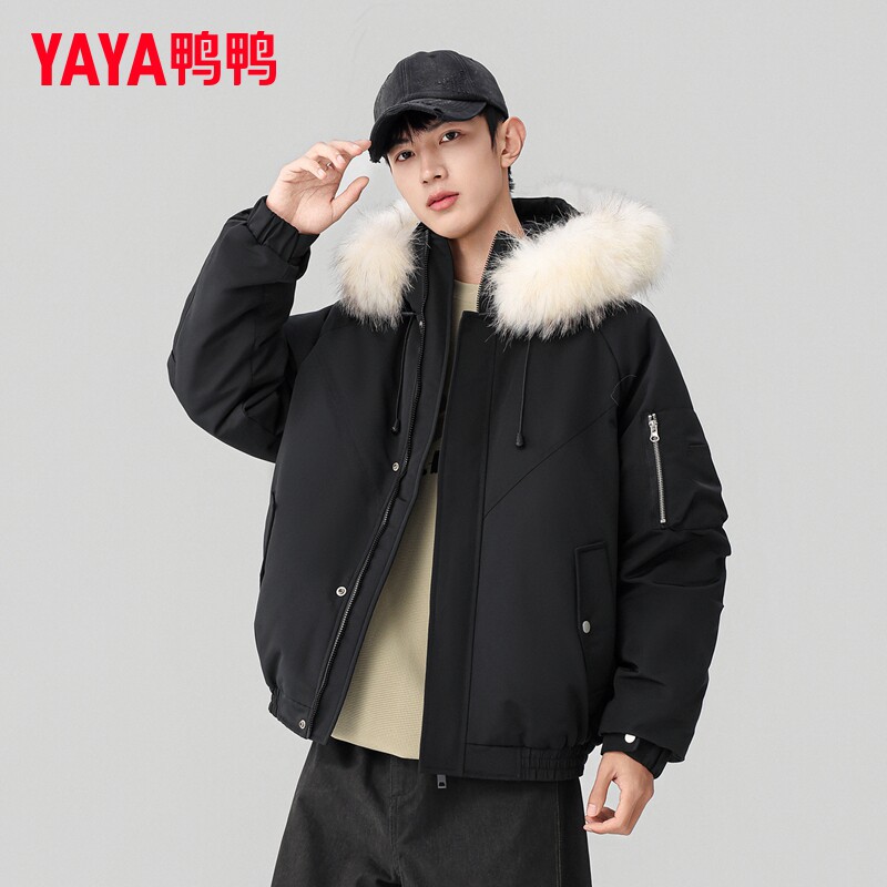 鸭鸭正品羽绒服男款2026新款秋冬季派克服宽松保暖外套加厚大毛领