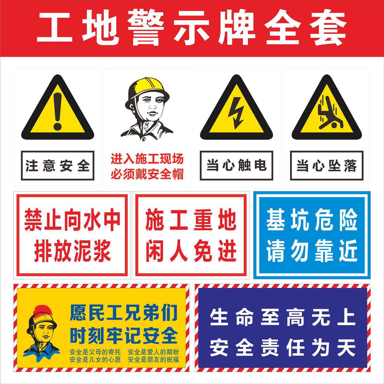 建筑工地安全标语牌警示施工警告标志注意安全戴安全帽pvc雪弗板