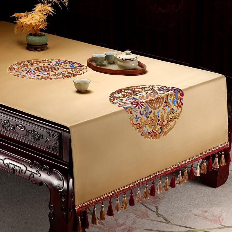 速发新中式高几盖布茶级感客厅茶桌布装饰垫布茶台条艺长布餐桌布