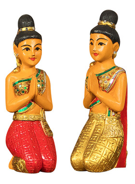 快速发货泰国餐厅木m雕迎宾人偶摆件东南亚风格装饰品泰式风情佛