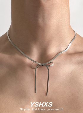 银色金属蝴蝶结流苏项链