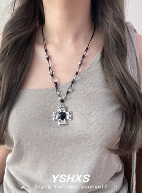 十字架串珠项链女小众设计感