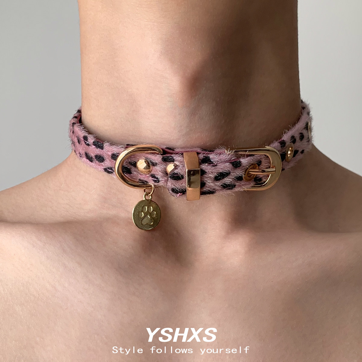 甜酷辣妹豹纹猫爪项圈