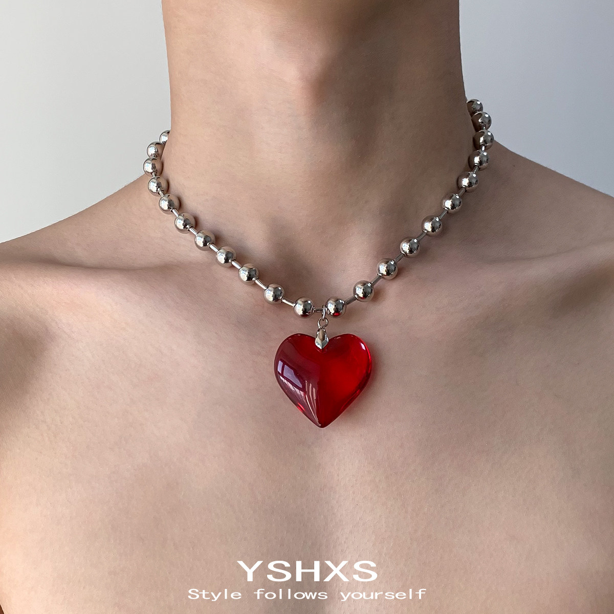 红色爱心金属项链女小众轻奢设计感甜酷辣妹锁骨链时尚个性颈链,饰品/流行首饰/时尚饰品新,项链,淘宝优惠券,粉丝福利购,淘宝优惠卷