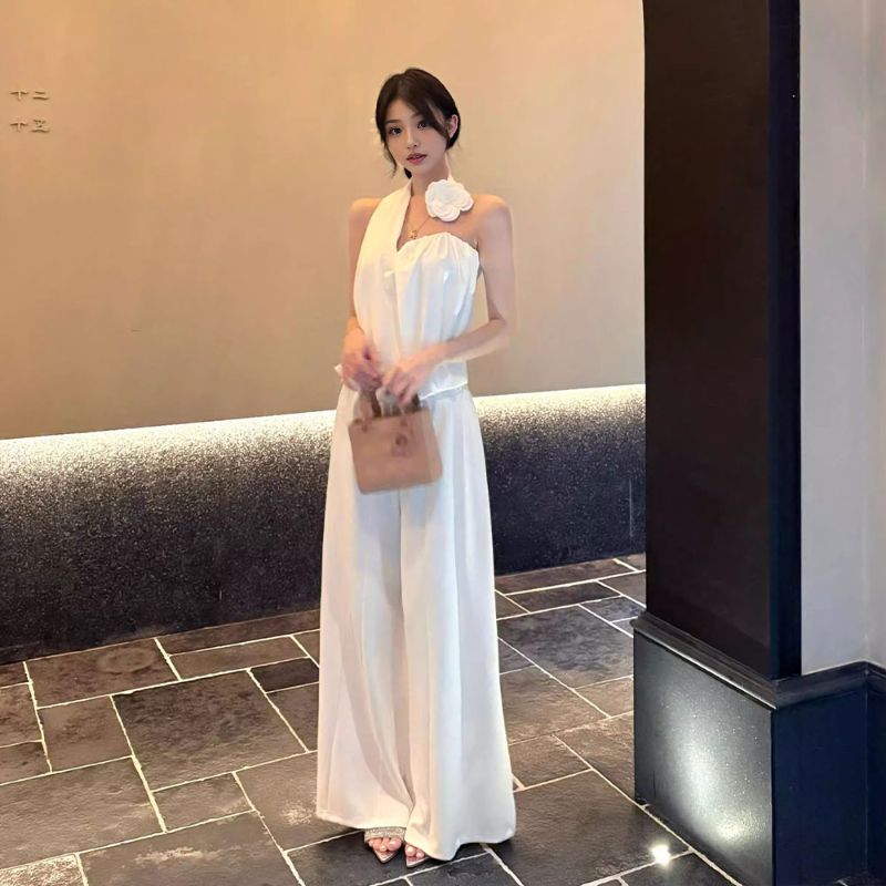 气质两件套法式立体无袖花朵背心上衣夏季新款高腰半身裙套装高级