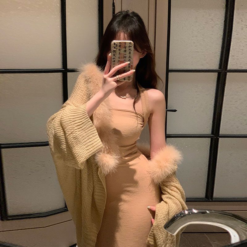 欲挂脖连衣裙两件套秋冬