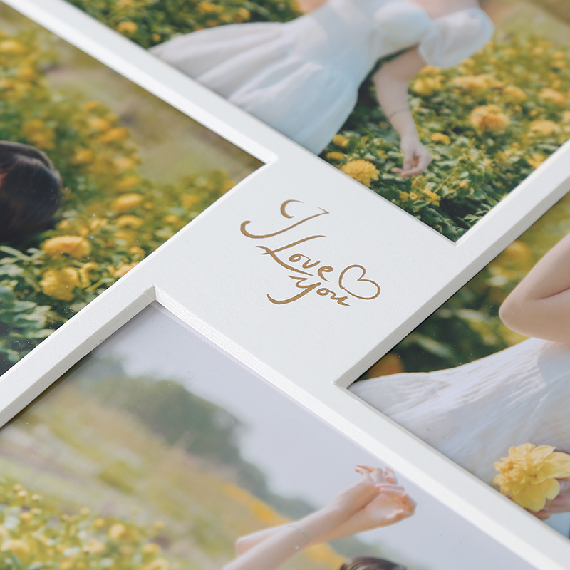 四宫格洗b照片做成相框挂墙加卡纸4孔组合相片方形画框实木铝合金