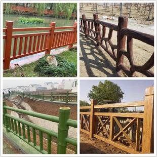 景区水泥仿木护栏河道混凝土仿树藤围栏户外园林树皮仿木纹栏杆