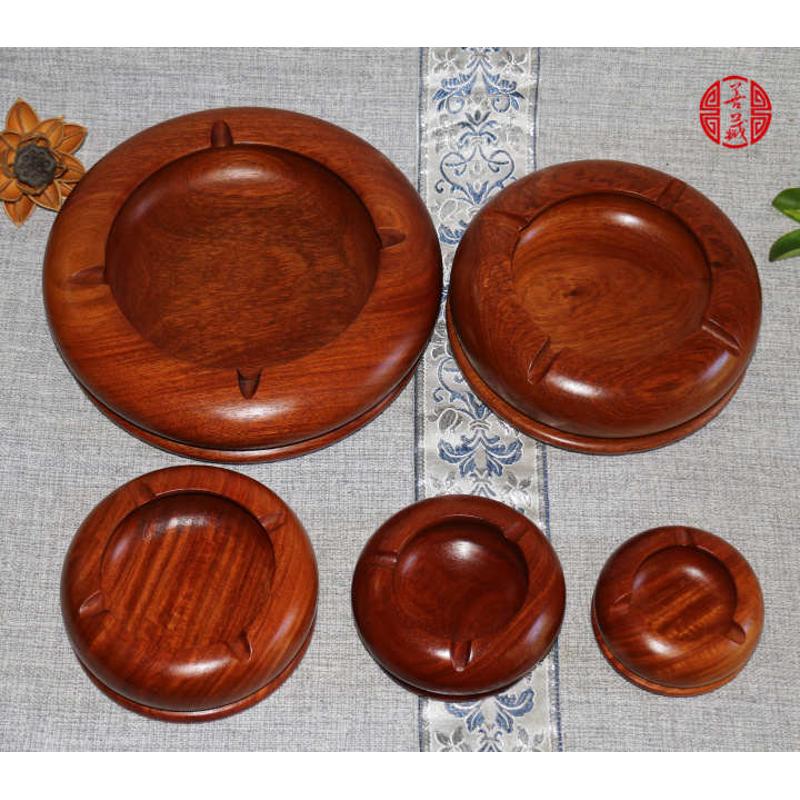 红木工艺品烟灰缸大果紫檀缅甸花梨木烟具圆形整木实木雕摆件特