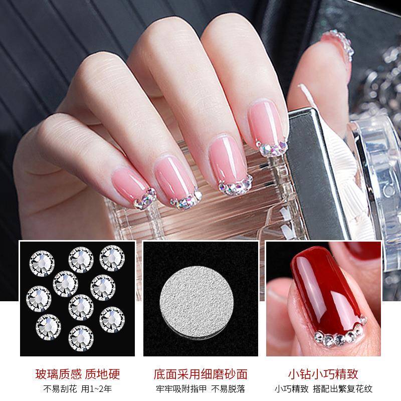 美甲水钻饰品 高银平底钻AB水钻石闪亮钻长条盒装12格