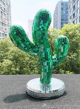 迪斯科球仙人掌玻璃镜面反光摆件室内创意装饰品圣诞节植物摆件
