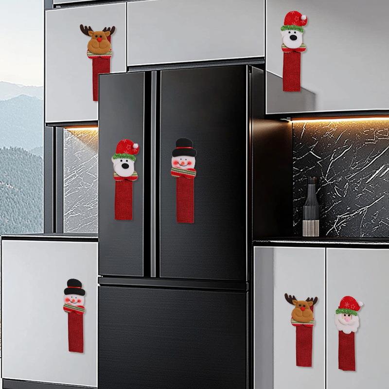 跨境圣诞节装饰品微波炉门把套保护套大门拉手套麻布冰箱把手套