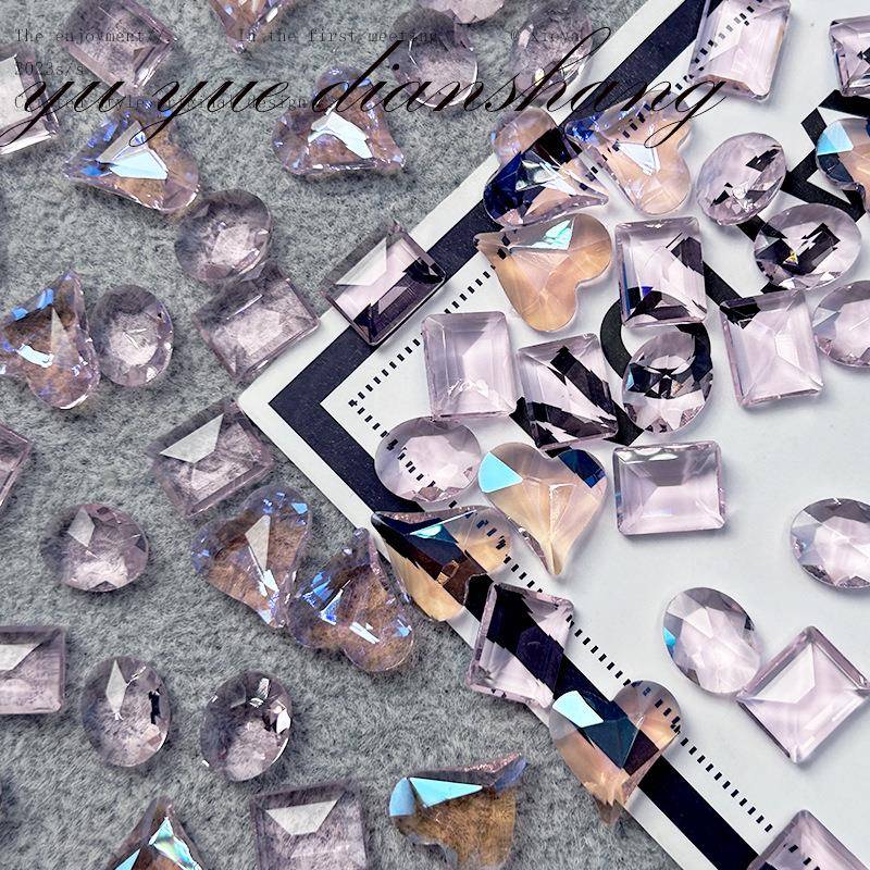 新款少女粉美甲尖底钻异形钻美甲饰品配饰超闪多切面玻璃美甲钻饰