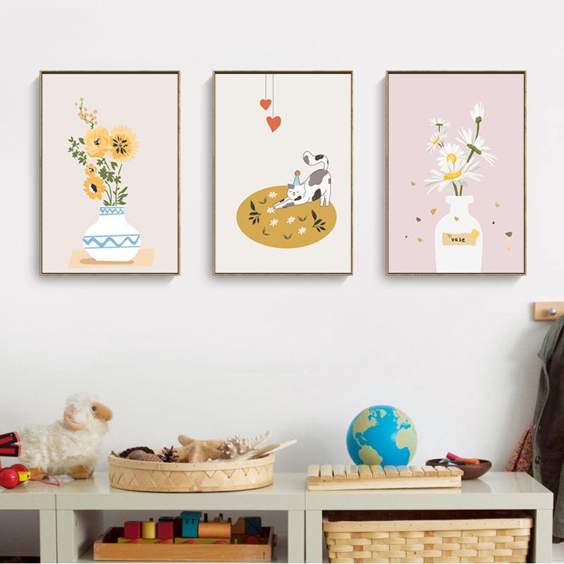 北欧简约儿童房装饰画 卡通猫咪小动物酒店公寓民宿家装现代壁L图片