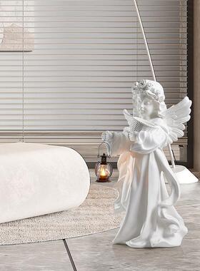 欧式复古天使落地摆件托盘客厅玄关钥匙创意桌面装饰品树脂像雕塑