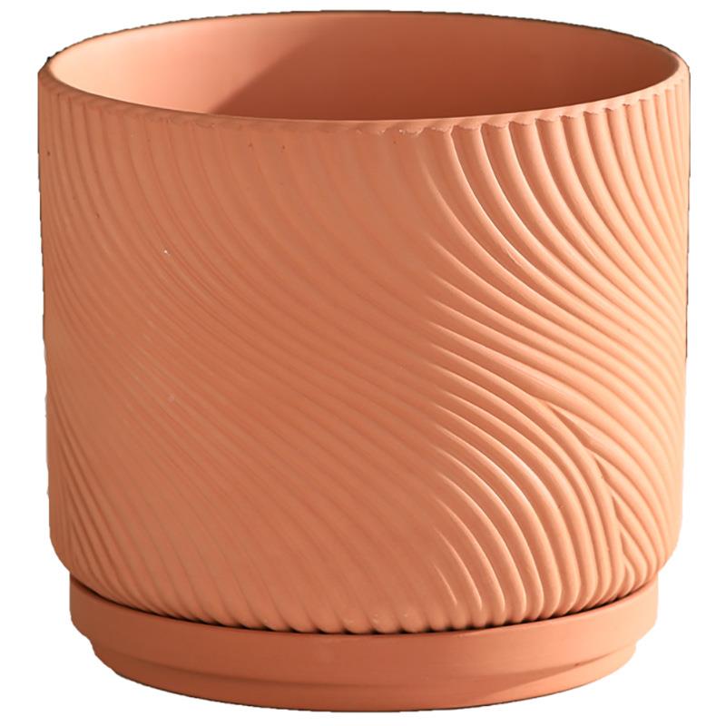 创意几何平红陶土花盆面素烧仑透气吸萝水带托种XL097植绿兰花加