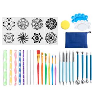 曼陀罗工具35件套装绘画模板点画棒墙绘涂鸦硅胶点钻笔袋