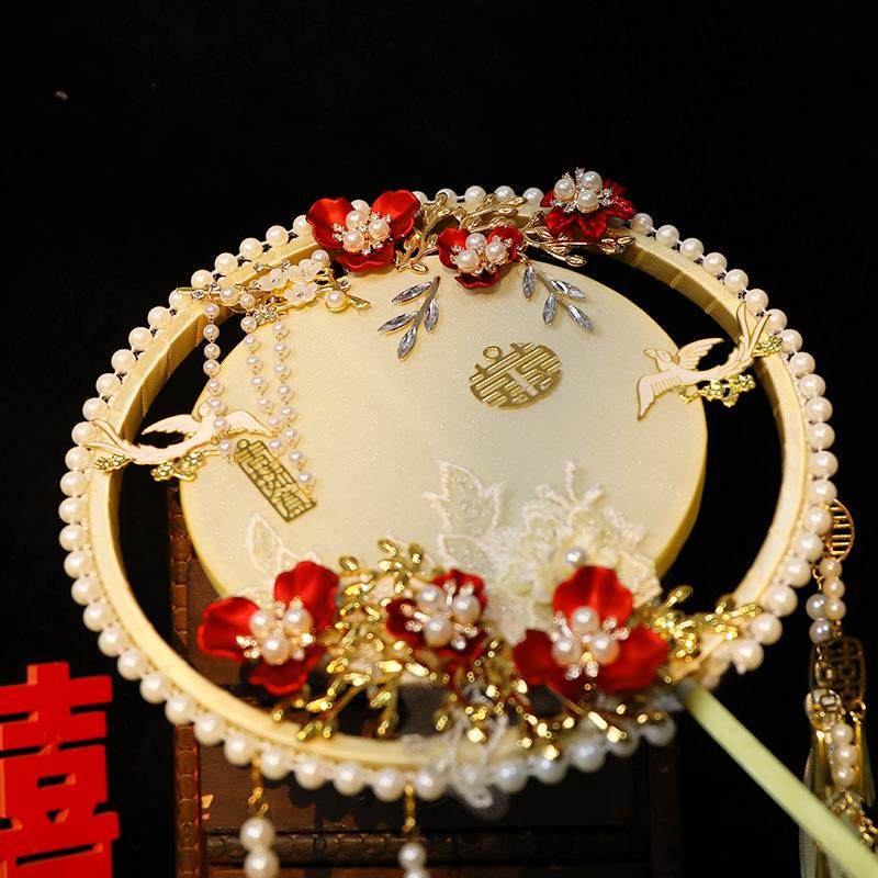 团扇新娘婚出嫁喜礼扇子d结i材料包双色双面婚A153秀禾手y工重工