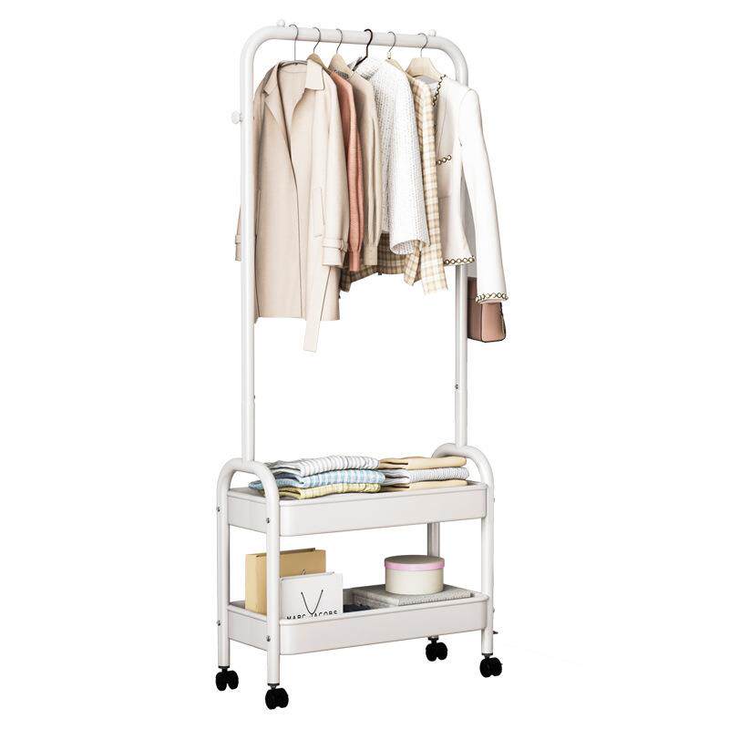 落地衣架家用卧室挂衣架可移动带轮简易晾衣架多功能带储物衣帽架