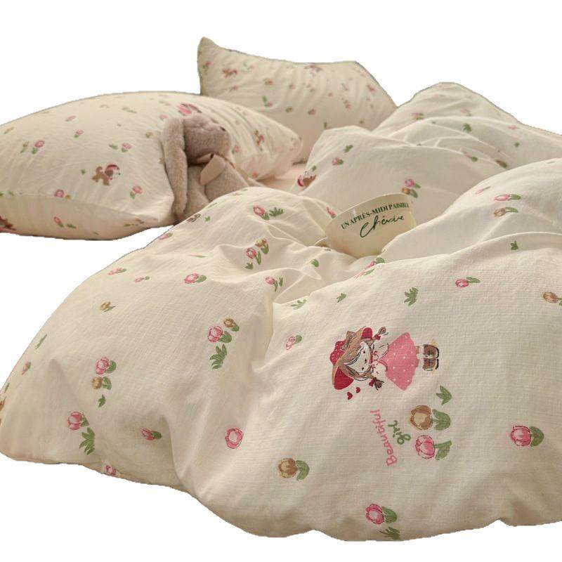 工厂直销奶油风波点水洗棉被套单被罩床上四件套被单三件套,床上用品,学生床品套件,淘宝优惠券,粉丝福利购,淘宝优惠卷